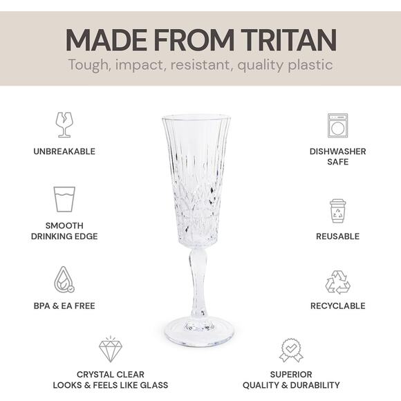 BELLAFORTE Shatterproof Tritan Plastic Champagne Flute Clear, 6oz, Set of 4 - Picture 3 of 7